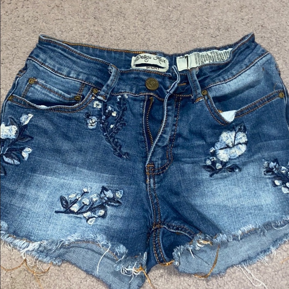 Indigo Rein Flowered Jean Shorts